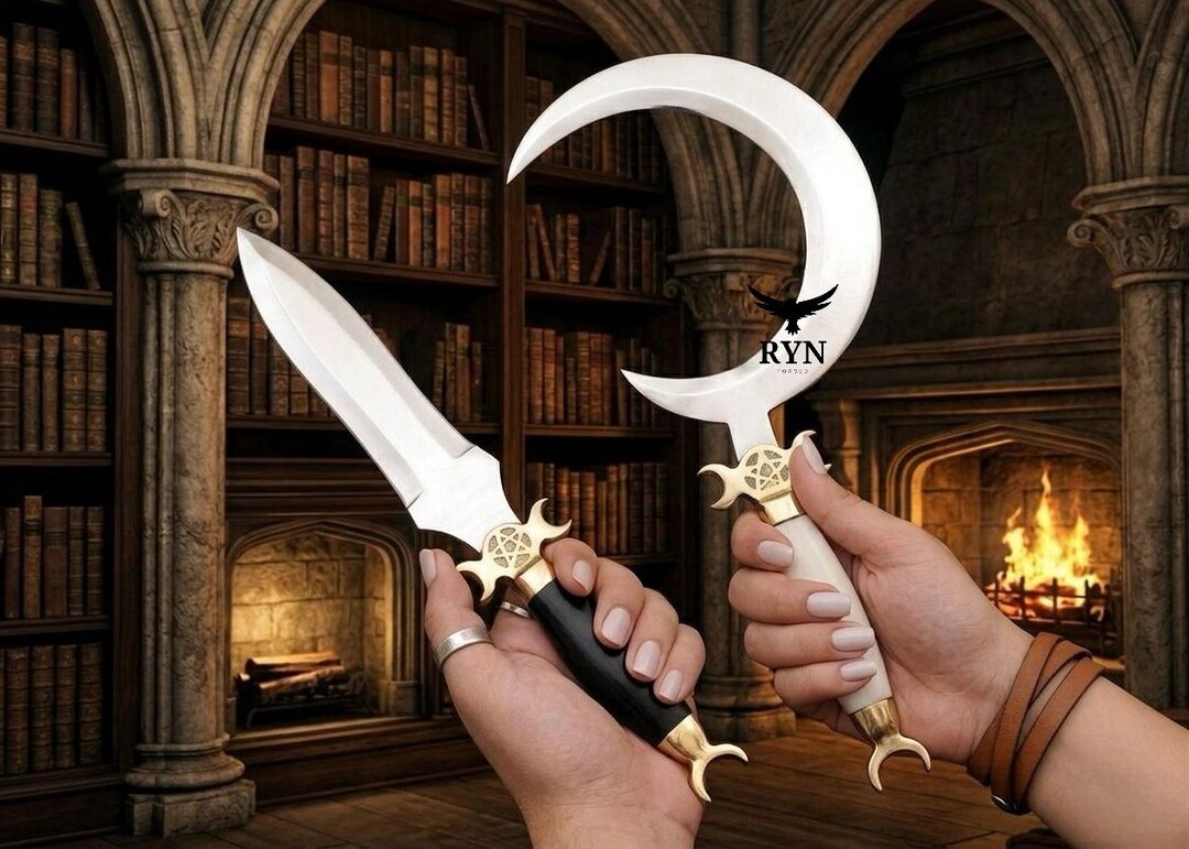 Fantasy Crescent Moon Dagger Set – Gothic Ritual Knife & Moon Blade ...
