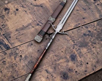 Handmade Viking Spear Medieval Spear with Wooden Scabbard Double Edge Blade