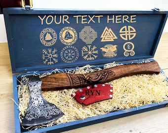 Handmade Carbon steel Viking Axe with Wooden Box and Cover