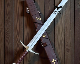 Hand Forged Knight Templar Sword | Medieval Crusader Sword | Engraved Blade | Collectible Gift for Him