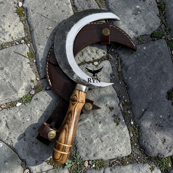 Handmade Boline Moon Knife  Curved Blade  Hand Forged  Gift for Craftsman