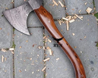 Handmade Damascus Steel Axe – Viking Battle Axe – Custom Forged Hatchet   with Leather Cover