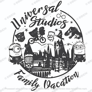Universal Studios, archivo SVG de vacaciones familiares, diseño SVG de vacaciones, imágenes prediseñadas de viaje familiar, gráficos vectoriales. / Viaje familiar, diseño familiar