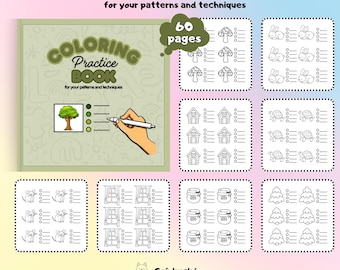 Livre d'entraînement à colorier de 60 pages imprimable en PDF pour adultes et enfants | Apprenez l'estompage et l'ombrage avec des exercices de coloration amusants