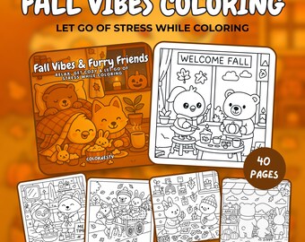 Livre de coloriage animaux d'automne : motifs d'automne douillets (téléchargement numérique)