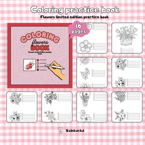 Floral Coloring Practice Book for Adults – Printable PDF | Learn Blending & Shading Techniques with Beautiful 10 Flower Illustrations