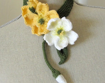 Knit Flower Necklace - Digital Hand Knitting Pattern - Buttercup Lariat