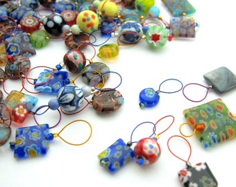 Bead Knitting Stitch Markers - Set of 12 Handmade Snag Free Knitting Markers - Grab Bag Mismatched Irregular Beads Markers