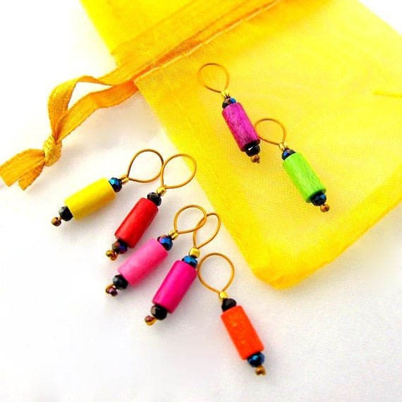 Tejer Marcadores de punto /& Llavero en color naranja de Organza Bolsa De Regalo