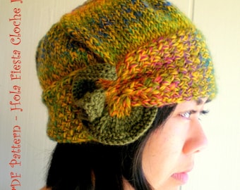 Women Knit Hat PDF Pattern - Hola Fiesta Cloche Hat