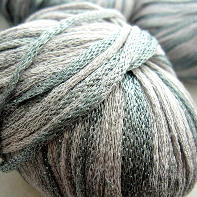 Lang Musica Cotton Woven Ribbon Yarn Seafoam Green and Gray 5 Skeins