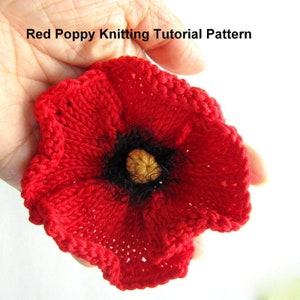 PDF Knitting Pattern - Red Poppy Flower