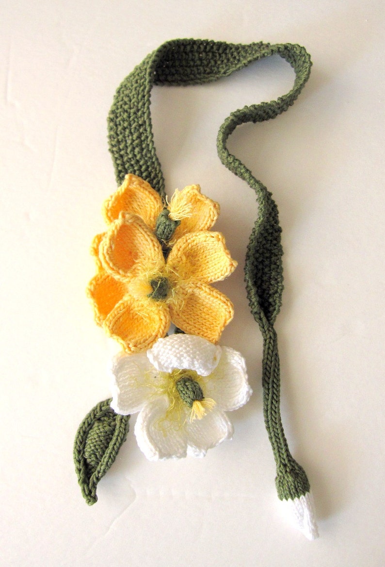 Knit Flower Necklace Instant Download Hand Knitting Pattern Etsy