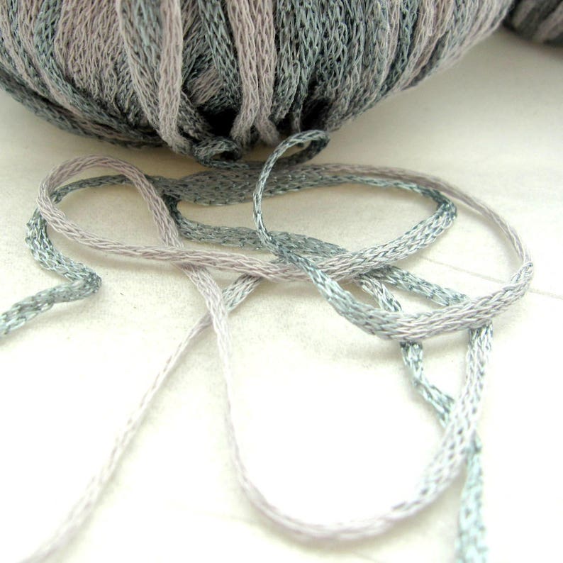 Lang Musica Cotton Woven Ribbon Yarn Seafoam Green and Gray 5 Skeins