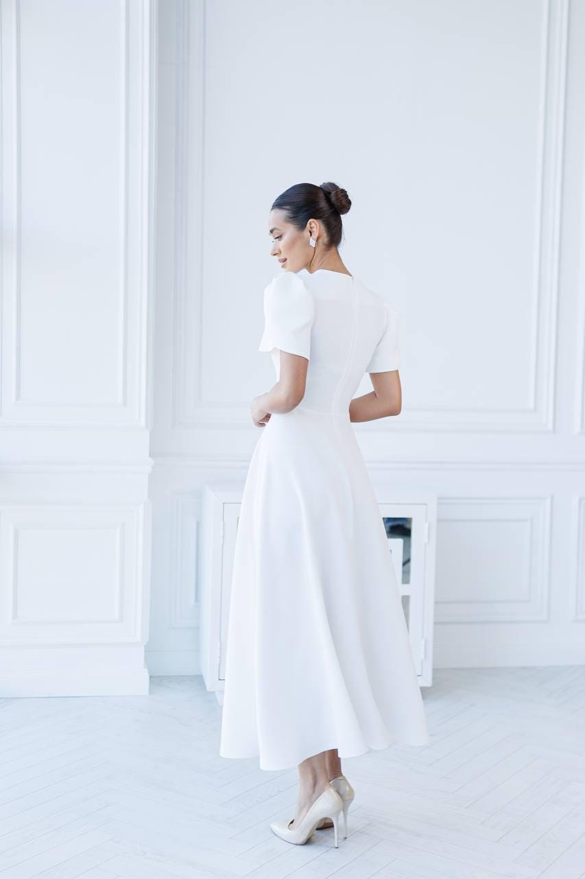 modest white dress for bridal shower Modest White Wedding Dress| Wedding Gowns XS / White / Lace