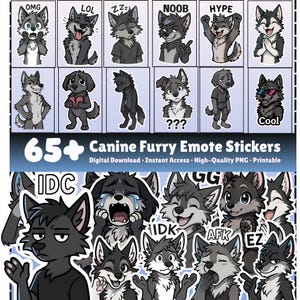 Dog Furry Emote Stickers: 65+ PNG Expression Bundle (Digital Download