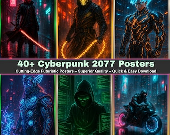 Pósteres de Cyberpunk 2077: impresiones artísticas de videojuegos de ciencia ficción (descarga digital)