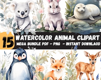 Clipart de animales en acuarela