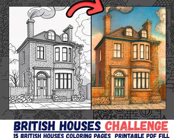 Libro para colorear de casas británicas: Diseños intrincados de cabañas británicas (Descarga instantánea en PDF)