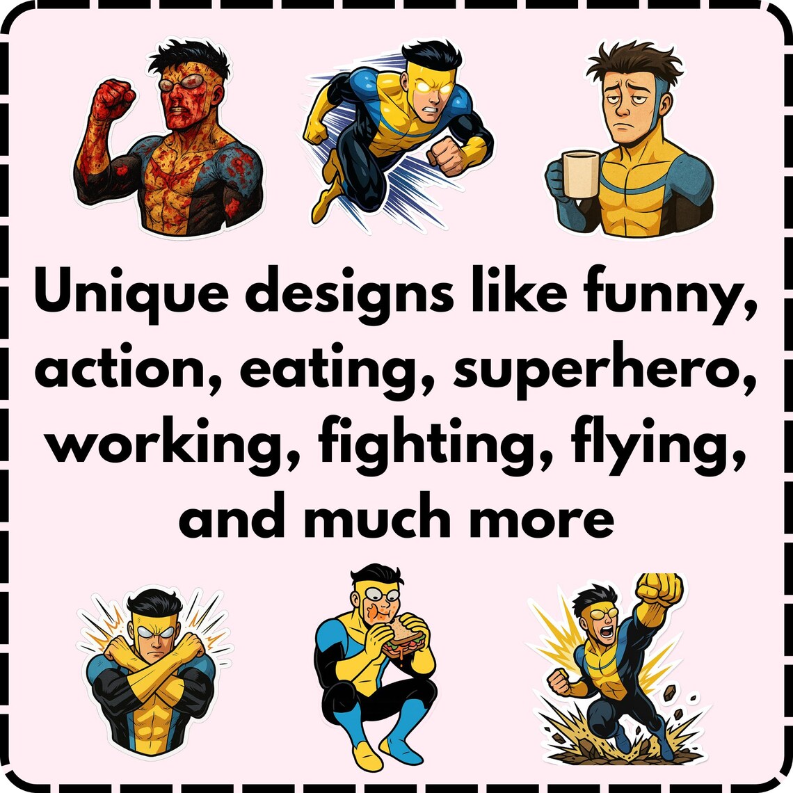 Invincible Stickers Pack: Superhero Action Designs (PNG + PDF Download ...