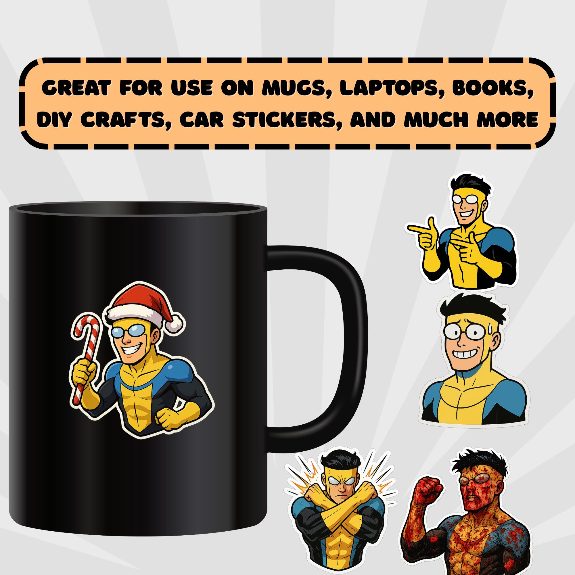 Invincible Stickers Pack: Superhero Action Designs (PNG + PDF Download ...