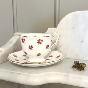 Vintage Aynsley Rosedale Pattern with Gold Trim Tea Cup and Saucer