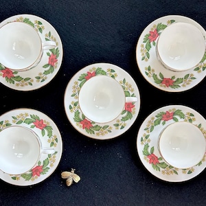 Wedgwood Starflower Tea Cups and Saucers, Set of 5