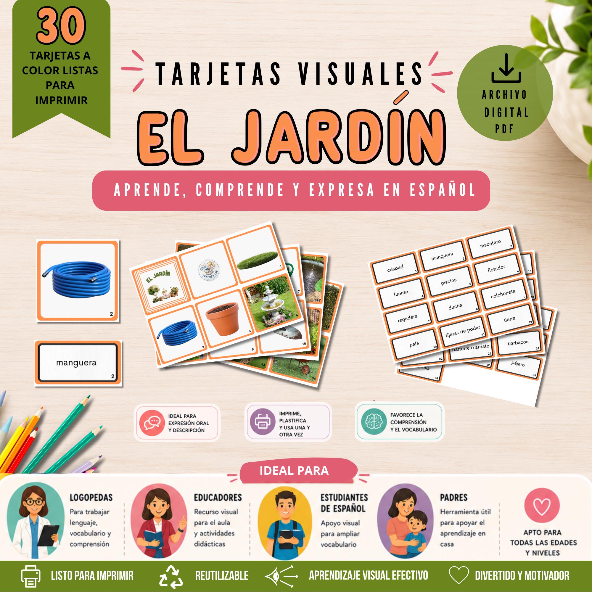 34 Garden Flashcards in Spanish | Printable PDF | Vocabulary and ...