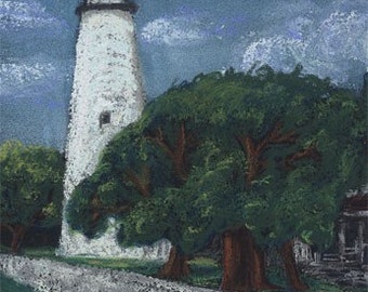 Ocracoke Lighthouse 5x7 reproduction print in off-white mat