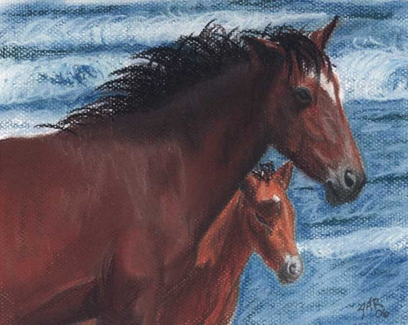 Outer Banks Ponies reproduction print in off-white mat image 1