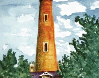 Currituck Light - reproduction print in off-white mat