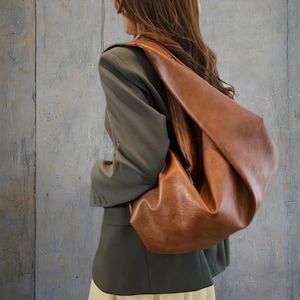Damen Glatt Leder Braun Handtasche | Authentisch | Jahrgang | Jeden Tag | lässig | Tragetasche | Tasche | Zeitlos | Hobo Tasche