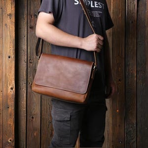 Sac à bandoulière rétro en cuir véritable pour homme | Style croisé |  Grande capacité | Sac messager décontracté | millésime | Cadeau pour lui