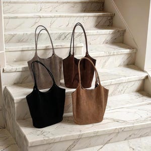 Sac fourre-tout en cuir suédé | Femmes | Sac hobo | Authentique | millésime | Tous les jours | Décontractée | Grande capacité | Noir | Kaki | Marron | Marron foncé