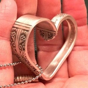 Spoon Heart Necklace, Floating Heart Pendant, Vintage Silverware Spoon Jewelry, Valentines Anniversary, Wife Her Girlfriend, 1937, Gift Box image 1