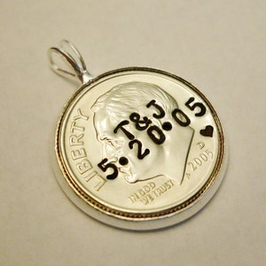 10th Wedding Anniversary Gift for Her Wife, Tenth Tin 10 Year Gifts for Women, Personalized Dime Jewelry, Uncirculated 2014 2024 2013 2023 image 3