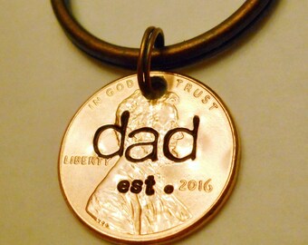 Dad Est 2025 + Keychain, New Daddy, Dad Established In Year, DAD Keychain, First 1st Fathers Day Gift, Dad Since, Dad Est Year, Penny 1959+
