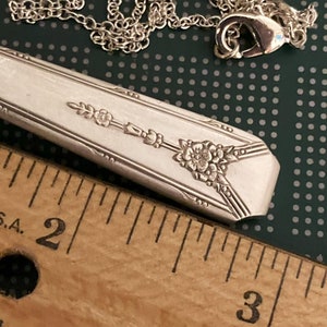 Silver Necklace, Sustainable Recycled Jewelry, Eco Friendly Silverware Necklace, Repurposed Vintage Silver Flatware Pendant, Gift Box, 1940