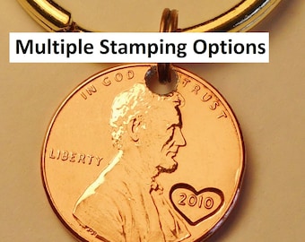 Customizable Penny Keychain: 1st 7th 50th Anniversary, Memorial, Birthday, 1959-2025; ADD Initials Date Name; Personalized Stamped Engraved