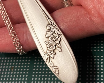 Floral Necklace, Jewelry for Grandma, Vintage Upcycled Flatware, Repurposed Silverplated Silverware Handle, 1940s, Queen Bess, Gift Boxed