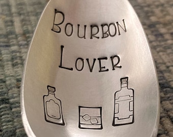 Cocktail Stirring Spoon Stirrer, BOURBON LOVER, Whiskey Stir Stick, Bar Decor Accessories, Stamped Vintage Silver Long Spoon, Mixed Drinks