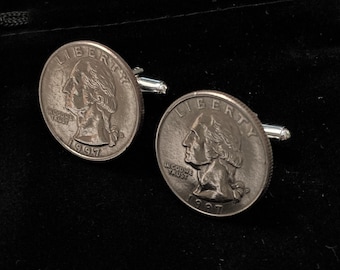 2001 Quarter Cufflinks: 25th Birthday or 25 Year Anniversary Gift, 25th Wedding Anniversary, 1991-2001 Quarters, Silver-Plated, Born in 2001