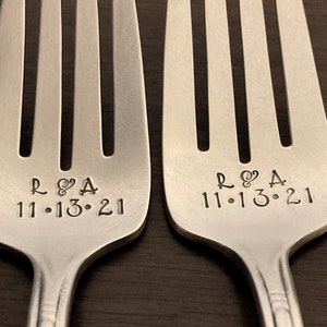 Personalized Wedding Forks: Hand Stamped Vintage Silver Dessert Forks, Initials and Wedding Date, Cake Forks, Gift Boxed, Free Shipping