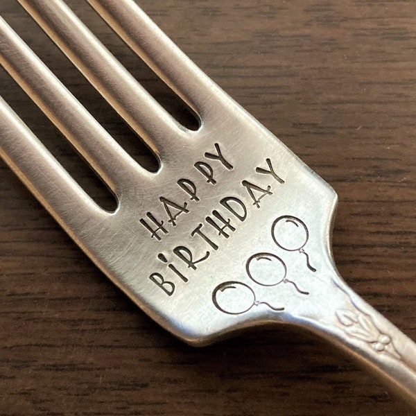 Birthday Gift for Her: Happy Birthday Fork, Gift for Girlfriend Wife Women, Stamped Antique Silver Fork, Birthday Cake Fork, Unique Birthday