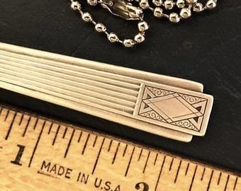 Spoon Necklace for Men Man Him Dad, Upcycled Vintage Antique Silver Flatware, Repurposed Silverware Handle Pendant Jewelry, 1930s, Gift Box