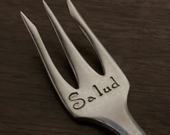 Salud Cocktail Fork: Charcuterie Board Pick, Stamped Vintage Silver Appetizer Utensil, Hors D'Oeuvres Fork, Cheese Fruit Meat Tray Platter