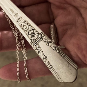 Upcycled Antique Silver Spoon Pendant Jewelry, Unique Christmas Gift for Women, Recycled Vintage Silverware, Gift for Her Mom Woman, 1939