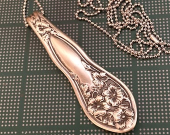 Floral Silverware Necklace Jewelry, RARE Vintage Silverplate Spoon Handle Pendant, Antique Upcycled Repurposed Spoon, Fairfield 1913 Pattern