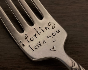 I Forking Love You Fork: Valentines Anniversary Birthday Funny Gift Him Her Girlfriend Boyfriend Husband, Antique Silver DESSERT Fork