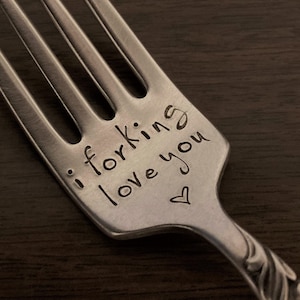I Forking Love You Fork: Valentines Anniversary Birthday Funny Gift Him Her Girlfriend Boyfriend Husband, Antique Silver DESSERT Fork